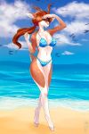  2:3 accessory anthro beach big_breasts bikini blue_eyes breasts brown_body brown_ears brown_fur brown_tail butt cervid cervine clothing cloud digital_drawing_(artwork) digital_media_(artwork) fantasy female fluffy fur hair hi_res hooves horn hovies inner_ear_fluff lady_(disambiguation) liya_(narikusha) love mammal narikusha navel open_mouth outside pinup pose sand sea seaside simple_background sky smile solo summer swimwear tuft water white_body white_fur 