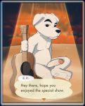  2020 3_toes absurd_res animal_crossing anthro black_eyes canid canine canis delirost dialogue domestic_dog english_text erection full-length_portrait fur genitals glans guitar hi_res holding_guitar holding_musical_instrument holding_object humanoid_genitalia humanoid_penis k.k._slider looking_at_viewer male mammal musical_instrument nintendo nude penis plucked_string_instrument portrait sitting soles solo string_instrument talking_to_viewer text toes video_games white_body white_fur 