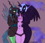  &lt;3 &lt;3_eyes 2020 anthro anthrofied arthropod barely_visible_genitalia barely_visible_pussy big_breasts black_body black_skin blue_eyes blush breast_grab breasts changeling clothed clothing cosmic_hair equid equine ethereal_hair female female/female friendship_is_magic genitals green_eyes grin group hair hand_on_breast hasbro hi_res horn horn_fetish horn_play horn_sex hornjob larger_female legwear mammal mostly_nude my_little_pony navel nightmare_moon_(mlp) nipples nude open_mouth panties pseudo_hair purple_body purple_eyes purple_hair pussy queen_chrysalis_(mlp) rainbowsprinklesart sex simple_background size_difference smaller_female smile thigh_highs topless twilight_sparkle_(mlp) underwear unicorn winged_unicorn wings 