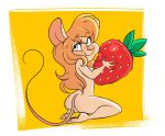  2020 anthro butt chip_&#039;n_dale_rescue_rangers disney eating female food fruit full-length_portrait gadget_hackwrench hi_res kneeling looking_back mammal micro mouse murid murine nude plant portrait rear_view rodent rougefetus solo strawberry 