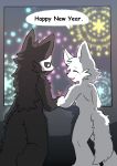  &lt;3 2019 anthro black_body black_fur canid canine canis changed_(video_game) duo english_text fchicken fireworks fur hand_holding holiday_message holidays lin_(changed) male mammal mask new_year puro_(changed) text white_body white_fur window wolf 