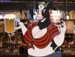  4:3 abigail_(fahnthegoat) alcohol anthro bar_counter bedroom_eyes beer belly beverage big_belly big_breasts big_butt black_nails black_spots blue_eyes blush bottomwear bovid bovine breasts butt cattle clothing collared_shirt colored_nails cup cutoffs denim denim_clothing drunk ear_piercing ear_ring fahnthegoat female fingers foam hi_res holstein_friesian_cattle hooved_fingers horn hotpants huge_breasts licking licking_lips mammal midriff nails narrowed_eyes nipple_outline overweight overweight_female pattern_clothing piercing pink_nose plaid plaid_clothing rolled_up_sleeves seductive shirt shorts slightly_chubby smile solo spots substance_intoxication thong_straps tied_shirt tight_clothing tongue tongue_out topwear wide_hips 