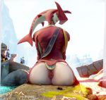  anthro anus big_butt bottomless breath_of_the_wild butt clothed clothing girly hi_res looking_at_viewer looking_back male marine moreuselesssource nintendo partially_clothed presenting presenting_anus presenting_hindquarters prince_sidon river sitting solo the_legend_of_zelda video_games zora 