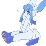  1:1 2020 anthro breasts chest_tuft chiyosuke_masin claws eeveelution eyelashes female glaceon hi_res musical_note nintendo pawpads pok&eacute;mon pok&eacute;mon_(species) sitting solo toe_claws tuft video_games 