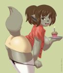  anthro arched_back bent_over black_clothing black_panties black_underwear breasts butt canid canine canis clothing female food fur hair hi_res mammal mr-shin nipples panties tongue topwear underwear wolf 