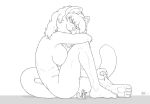  2020 4_toes anthro arilin biped breasts butt domestic_cat duo felid feline felis female larger_female leash macro male male/female mammal micro monochrome mr_person nude pawpads paws side_boob simple_background sitting size_difference sketch smaller_male toes 
