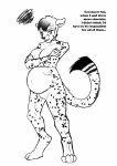  2020 4_breasts anthro big_breasts biobasher breasts cheetah dialogue english_text felid feline female fur genitals hair hi_res mammal monochrome multi_breast nipples nude pregnant pussy simple_background solo text 