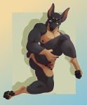  ambiguous_gender andromorph anthro canid canine canis clitoris dobermann domestic_dog genitals hi_res intersex male mammal muscular pinscher presenting pussy serialdad solo spreading trans_(lore) trans_man_(lore) 