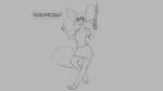  16:9 2020 anthro clothed clothing dialogue english_text female fur gun hair mammal monochrome mouse murid murine ranged_weapon ray_gun rodent simple_background solo text watsup weapon white_background widescreen 