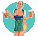  absurd_res alcohol apron barmaid beer beverage breasts clothing elf exposed_breasts female hair hi_res humanoid humanoid_pointy_ears looking_at_viewer nipples not_furry othalam solo white_hair wide_hips 