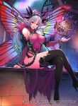  1girl bangs bare_shoulders boots breasts commentary_request company_name copyright_name dress fairy fairy_wings fire_emblem fire_emblem_cipher fire_emblem_heroes hair_ornament high_heels kurosawa_tetsu large_breasts long_hair official_art plumeria_(fire_emblem) short_dress solo thigh_boots thighhighs wings 