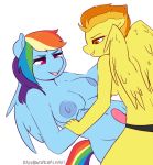  2019 anthro anthro_on_anthro anthrofied areola big_areola blue_body blue_nipples breasts dildo duo equid equine female female/female friendship_is_magic hair hi_res imminent_sex mammal multicolored_hair multicolored_tail my_little_pony naughty_face nipples nude orange_hair pegasus rainbow_dash_(mlp) rainbow_hair rainbow_tail rainbowsprinklesart sex_toy spitfire_(mlp) strapon wings wonderbolts_(mlp) yellow_body 