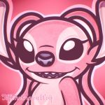  1:1 2019 alien angel_(lilo_and_stitch) antennae_(anatomy) chest_markings digital_drawing_(artwork) digital_media_(artwork) disney experiment_(lilo_and_stitch) eyelashes lilo_and_stitch looking_at_viewer markings open_mouth open_smile pink_body pink_theme purple_mouth purple_nose smile solo tiffthebrownwolf watermark 