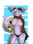  3:4 anthro apache_(artist) breasts clothed clothing female hand_on_hip hi_res lombax mammal panties pose prosthetic prosthetic_limb ratchet_and_clank rift_apart_lombax solo topless underwear video_games 