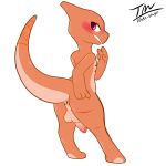  1:1 2020 4_fingers absurd_res alpha_channel anthro anus backsack balls blush bodily_fluids charmeleon erection fan_character fingers genital_fluids genitals hand_on_butt hi_res humanoid_genitalia humanoid_penis looking_back male nintendo nude orange_body penis pok&eacute;mon pok&eacute;mon_(species) prate precum rear_view red_eyes signature simple_background solo standing thomas_(lonelycharart) transparent_background video_games 