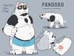  2020 anthro belly black_body black_fur black_nose canid canine canis clothing fur giant_panda hi_res hybrid male mammal overweight overweight_male simple_background solo text thepandobo underwear ursid white_body white_fur wolf 