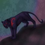  1:1 black_body black_fur black_nose digital_media_(artwork) felid feral fur glowing glowing_eyes hi_res looking_at_viewer male mammal melanistic pantherine paws red_eyes solo standing tattoo teeth trashgriffin unseenpanther whiskers 