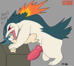  animal_genitalia animal_penis anthro big_penis blush borky-draws canine_penis duo ember_the_typhlosion female feral genitals hi_res imminent_sex knot male male/female nervous nintendo penis pok&eacute;mon pok&eacute;mon_(species) questionable_consent restrained size_difference typhlosion video_games 