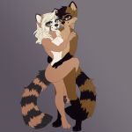  1:1 2020 absurd_res anthro blvejay breasts detailed duo female hair happy hi_res hug long_hair long_tail looking_at_viewer male male/female mammal nude possessive procyonid raccoon simple_background smile standing suggestive 