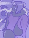  2020 3:4 absurd_res anthro anthrofied black_body black_skin blue_eyes clothed clothing cutie_mark digital_media_(artwork) dress equid equine eyeshadow female footwear friendship_is_magic hair hasbro hi_res horn humanoid idw_publishing legwear long_hair looking_at_viewer makeup mammal multicolored_hair my_little_pony my_little_pony_(idw) nightmare_rarity_(idw) obscured_eyes purple_eyeshadow purple_hair simple_background solo stockings sweater_pups unicorn unicorn_horn 