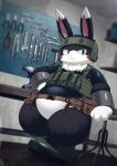  2020 anthro belly biped black_body black_fur fur hi_res inside kemono lagomorph leporid mammal multicolored_body multicolored_fur overweight rabbit solo two_tone_body two_tone_fur white_body white_fur zuppu11 