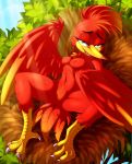  2020 amanddica avian banjo-kazooie beak breasts breegull day feathered_wings feathers featureless_crotch female green_eyes hi_res kazooie leaf naughty_face nest nipples open_mouth rareware solo talons video_games wings 