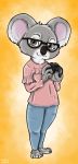  anthro brown_eyes camera disney eyewear fan_character female fur glasses grey_body grey_fur koala mammal marsupial solo vombatiform ziegelzeig zootopia 