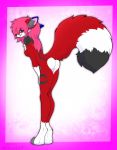  2020 anthro blue_eyes breasts canid canine digital_media_(artwork) featureless_breasts female fox fur hair hi_res magenta7 mammal pink_hair red_body red_fur smile solo white_body white_fur 