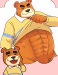  2020 abs animal_crossing anthro barazoku black_nose blush brown_body brown_fur clothed clothing eyes_closed fur hi_res humanoid_hands kemono kmhr_889012 male mammal muscular muscular_male nintendo open_shirt shirt solo teddy_(animal_crossing) too_many_abs topwear ursid video_games 