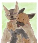  2020 anthro beastars canid canine canis coyote cuddling digital_drawing_(artwork) digital_media_(artwork) duo durham_(beastars) hi_res humanoid hyaenid male mammal miguno_(beastars) netflix portrait rin_i9 smile spots spotted_body viz 