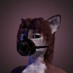  1:1 3d_(artwork) anthro bdsm brown_body brown_fur canid canine canis digital_media_(artwork) female fur gag gagged hair mammal model muzzle_(object) red_hair sentharn solo wolf 