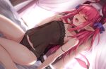  blue_eyes breasts choker elizabeth_bathory_(fate) fate/grand_order fate_(series) horns long_hair maru_(maru1625) nipples no_bra panties pointed_ears red_hair see_through tail underwear wink 