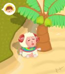  animal_crossing anthro balls beach black_eyes bodily_fluids bovid caprine clothed clothing coconut cum cumshot detailed_background dom_(animal_crossing) drupe_(fruit) ejaculation food fruit fur genital_fluids genitals hi_res horn human island male mammal nintendo open_mouth outside palm_tree penis pink_body plant sand seaside sheep shirt sitting solo surprised_expression t-shirt topwear tree video_games villager_(animal_crossing) whitetower wool_(fur) 