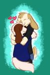  &lt;3 2:3 anthro bird_dog black_clothing black_shirt black_topwear blue_clothing blue_shirt blue_topwear brown_body brown_fur canid canine canis cavalier_king_charles_spaniel clothed clothing cloudpie colored_sketch domestic_dog domestic_rabbit duo embrace eyes_closed female floppy_ears fully_clothed fur green_background half-length_portrait head_tuft hug hunting_dog lagomorph leporid long_ears lop_rabbit male male/female mammal oryctolagus portrait rabbit reece_(cloudpie) romantic_ambiance romantic_couple scut_tail shirt simple_background sketch smile spaniel t-shirt tan_body tan_fur topwear toy_dog tuft white_body white_fur 