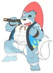  2020 anthro asian_clothing belly black_nose blue_body blue_fur clothing east_asian_clothing eyes_closed fundoshi fur humanoid_hands inuryu japanese_clothing kemono male mammal nipples overweight overweight_male solo underwear ursid 