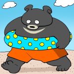  1:1 2020 anthro black_bear black_body black_fur black_nose clothing fur mammal moon_bear outside overweight solo swimwear ursid ursine yuumin148 