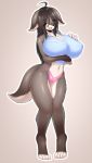  anthro big_breasts blush breasts canid canine canis clothing domestic_dog female hi_res holding_breast huge_breasts looking_at_viewer mammal nipple_outline panties simple_background solo tailzkim underwear 