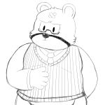  1:1 2020 animal_crossing anthro clothing curt_(animal_crossing) eyewear glasses humanoid_hands male mammal monochrome necktie nintendo overweight overweight_male sgtsmushi shirt simple_background solo topwear ursid video_games white_background 