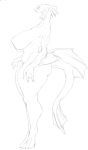  anthro audunor big_breasts breasts female hi_res marine monochrome nipple_outline nude side_view simple_background solo thick_thighs white_background 