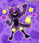  absurd_res big_teeth bird_feet bird_legs clothing glowing glowing_eyes glowing_markings happy hi_res hoodie impim impsona male markings one_eye_closed outline purple_background raised_arm signature simple_background solo soniclux sonicluxhedgeman textured_background topwear watermark wink 