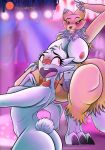  2019 absurd_res anthro anthro_on_anthro big_breasts biobrony breasts buckteeth butt canid canine dancing digimon digimon_(species) duo female female/female fur genitals grin hi_res lagomorph mammal neck_tuft nintendo nipples nude open_mouth plump_labia pok&eacute;mon pok&eacute;mon_(species) pole pole_dancing pussy renamon scorbunny smile teeth thick_thighs tuft video_games white_body white_fur yellow_body yellow_fur 