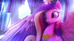  16:9 3d_(artwork) 4k absurd_res crown cutie_mark digital_media_(artwork) equid eyelashes female feral friendship_is_magic hasbro hi_res horn lunar57 mammal my_little_pony pink_body princess_cadance_(mlp) regalia royalty solo widescreen winged_unicorn wings 