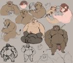  2020 anal anthro balls belly black_body black_fur brown_body brown_fur eyes_closed fur genitals group hug kissing male male/male mammal moobs nipples overweight overweight_male penis pure_command suid suina sus_(pig) wild_boar 