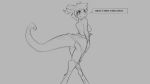  16:9 2020 anthro big_breasts breasts claws clothing dialogue dragon dress english_text female grey_background hair horn monochrome nipples nude scalie simple_background solo text transformation watsup widescreen 