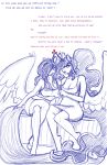  &lt;3 anthro big_breasts breasts cleavage clothed clothing crossed_legs dialogue dress duo english_text equid female female/female gingersnaps_(oc) hi_res horn mammal simple_background sitting snickerlewdles text white_background winged_unicorn wings 
