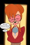  absurd_res anthro between_breasts bound breasts cleavage clothed clothing danielle_wrathmaker dialogue disney english_text eyewear female glasses goof_troop hi_res jacket lipstick makeup microphone profanity reporter rope solo text thehumancopier topwear 