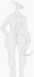  anthro audunor big_breasts breasts female hi_res looking_back monochrome nude scalie simple_background solo white_background wide_hips 