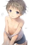  1boy ? blue_eyes blush cocolo_(co_co_lo) fang highres light_brown_hair looking_at_viewer nipples original short_shorts shorts simple_background skin_fang solo sweatdrop tank_top white_background 