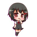  1girl bangs black_hair blush brown_eyes chibi full_body hair_ornament hairclip hand_to_own_mouth kaguya-sama_wa_kokurasetai_~tensai-tachi_no_renai_zunousen~ kashiwagi_nagisa looking_at_viewer lowres short_hair shuujin_academy_uniform simple_background solo suntail white_background 