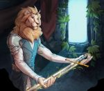  2020 anthro clothed clothing digital_media_(artwork) etsucuprumfox eyebrows eyelashes felid hair hi_res holding_object holding_sword holding_weapon lion male mammal melee_weapon pantherine solo standing sword weapon 